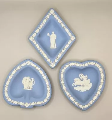 Buy Vintage Wedgewood Lot Of 3 Trinket Dishes Blue White Diamond And Heart • 11.99£