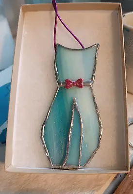 Buy Stained Glass Turquoise Iridescent Cat Suncatcher • 16.50£