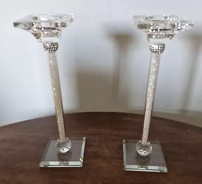 Buy Pair Of Crystal Cut Glass & Diamanté Tall Elegant & Glitzy Taper Candlesticks  • 36.99£
