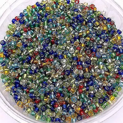Buy 100g MIXED SILVER-LINED Glass Seed Beads - Choose Size 6, 8, 11/0 (4, 3, 2mm) • 4.35£