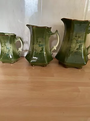 Buy Rockingham Pottery 3 X Jugs Green Floral Design • 12.99£