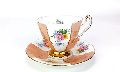 Buy Adderley Fine Bone China Teacup And Saucer Set Floral Orange And Gold • 19.99£