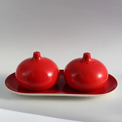 Buy Vintage 1960-70s Carlton Ware Round Red Ceramic Salt & Pepper Set With Tray • 26£
