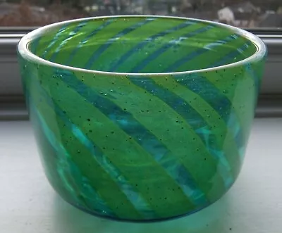 Buy STUNNING Vintage Blue Green Signed Mdina Glass Bowl • 12£