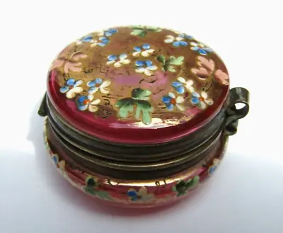 Buy Victorian Collectable Cranberry Gold Gilt Enamelled Glass Snuff/Trinket Box Jar  • 75£