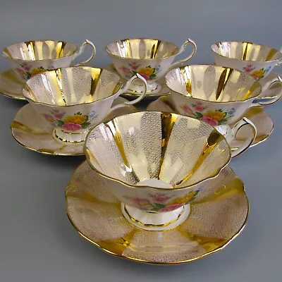 Buy Queen Anne Tea Set Service. 22K Gold & Flowers. Vintage Bone China. 6 Cups. • 129.99£