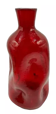 Buy Vintage MCM Crackle Art Glass Decanter Vase Ruby Red Pinched No Stopper 8.5” • 28.41£
