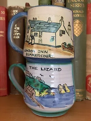 Buy Pair Of Vintage Tintagel Pottery Mugs The Lizard, London Inn Cornish Pottery • 9.99£