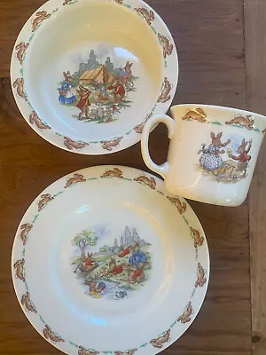 Buy Bunnikins Vintage Child's China Set Of Cup, Bowl And Plate With Outdoor Scenes. • 25£