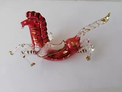Buy Vintage Cranberry Glass Horse Figurine Handblown Mid Century Modern Murano Style • 16.99£