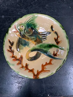 Buy Signed Puigdemont Spanish Art Pottery Shallow Dish With Fish • 14£