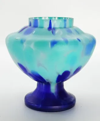 Buy Anton Ruckl Satin Finish Blue Spatter Glass Vase - Czech Bohemian 1930s Art Deco • 34.95£