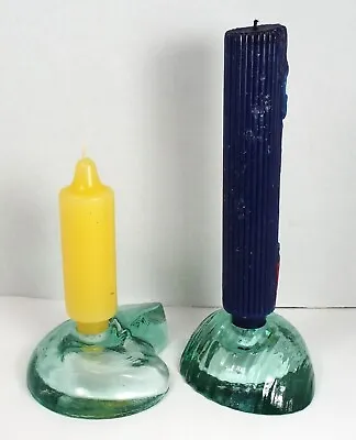 Buy Vintage Ice Glass Candle Holders – Beautiful Shapes And Blue Green Color - Nice • 23.75£