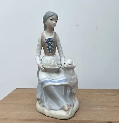 Buy Lladro Style Cascades Porcelain Girl Figurine Sat Spring Lamb Standing 27cm Used • 26.50£