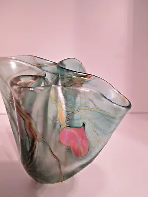 Buy Rare!!  Siddy Langley Signed Iridescent British Studio/Art Glass Freeform Vase. • 135£