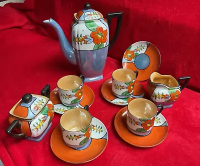 Buy Vintage Hand Painted  Japanese Lustreware China Coffee Set X 12 Floral Pretty • 35£