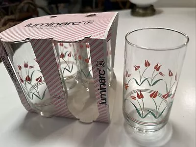 Buy Mid Century Luminarc Glasses 4 16 Oz Iced Tea Tumblers Dutch Tulip Design NOS • 18.94£