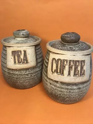 Buy Vintage Pair Studio Pottery Stoneware Coffee & Tea Storage Jars  1980’s CK 20cm • 20£