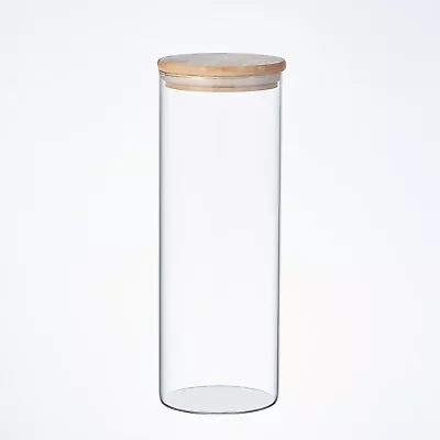 Buy Round Clear Glass Pantry Jar Kitchen Storage Canister Jar Airtight Bamboo Lid • 11.76£