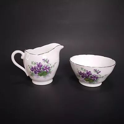 Buy Vtg Purple Violet Floral Creamer & Sugar Bowl Adderley Fine Bone China England • 14.14£