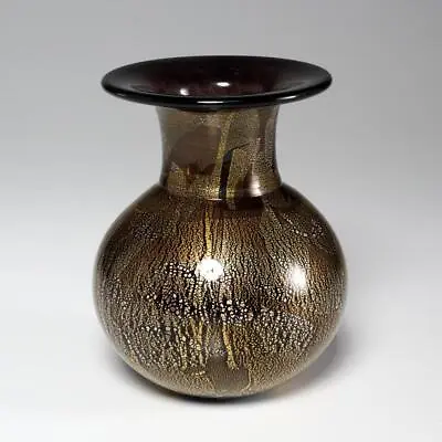 Buy Isle Of Wight Studio Art Glass Azurene Black Globe Vase, Gold Leaf, MCM, 6 H • 76.86£