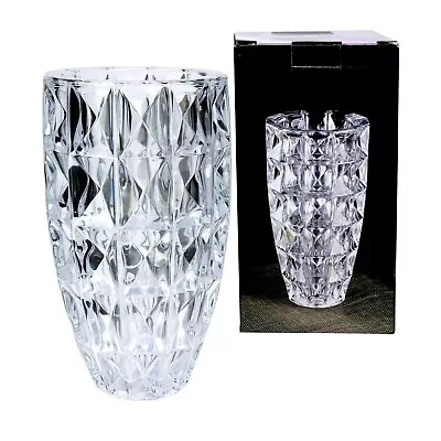Buy Large Heavy Vintage Retro Crystal Cut Glass Flower Vase 24cm Tall 13cm Diameter • 15.39£
