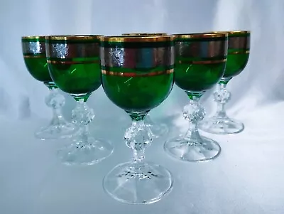 Buy Crystalite Bohemia Czech Liquer Green Glass 60 Ml. With Gold - 6 Pcs • 48.02£