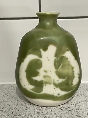 Buy Small Green & Cream Wax Resist Aviemore Studio Pottery Bud Vase Scotland • 15£