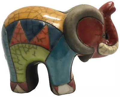 Buy South Africa Raku Pottery Elephant Figurine Handmade Multicoloured Ornament • 20£