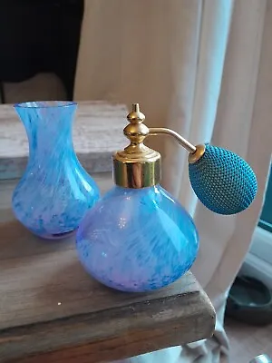 Buy Vintage Caithness Blue Vase & Perfume Bottle Blue Swirl Handmade Crystal Glass • 9.99£