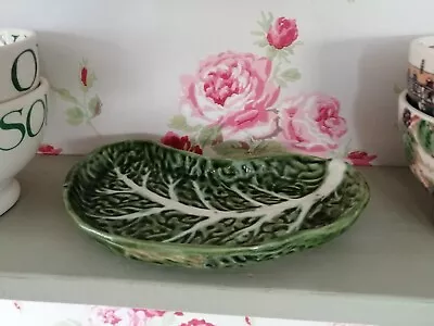 Buy Vintage Antique Green Cabbage Vine Leaf Majolica Crescent Shaped Dish Plate • 5.95£