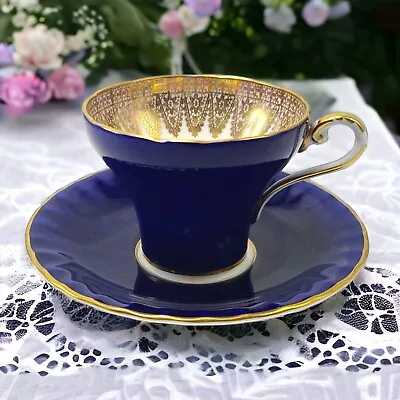 Buy Aynsley Corset Cobalt Blue And Gold Lace Teacup Saucer Set Vintage • 37.95£