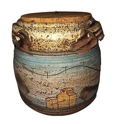 Buy Vintage Stoneware Crock With Cork Barn Farm Design ￼signed Nice • 85.39£