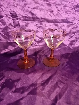 Buy Vintage Art Deco Coupe Champagne Glass Amber Short Stem Gold Gilding Leaf On Rim • 19.99£