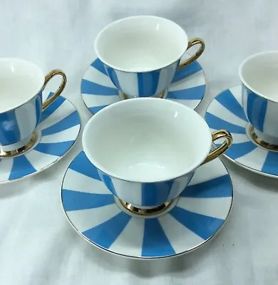 Buy Set Of Qty.4 Blue And White Stripy Cups And Saucers In Standard Packaging • 32£