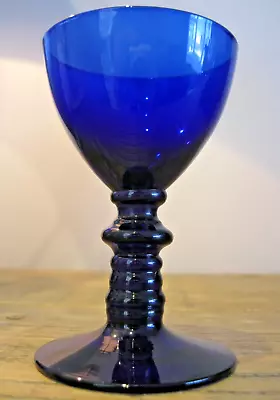 Buy Vintage Bristol Blue Cobalt Blue Double Knop & Ribbed Stem Rummer Type Glass-VGC • 28£