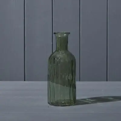 Buy Green Ribbed Coloured Glass Bottle, Stem Bud Vase, Table Centrepiece • 7£