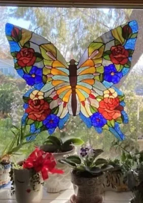 Buy Tiffany Style Stained Glass  Hanging Window Panel Colorful Butterfly Suncatcher • 170£