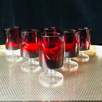 Buy Vintage Luminarc Ruby Red Stemmed Sherry Liqueur Glasses X 6. 100ml 1970s 1980s • 16£