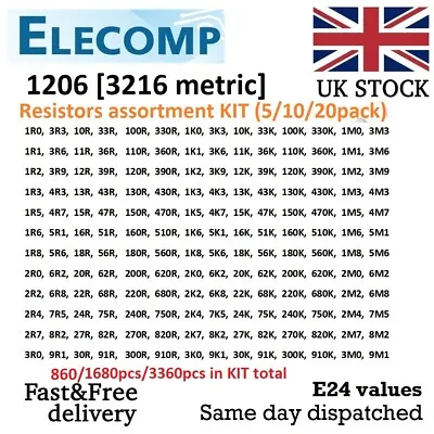 Buy 1206 1% 5% Resistor Assortment KIT 3400pcs Values 1R-1K-10M Smart Pack Free P&P • 19.99£