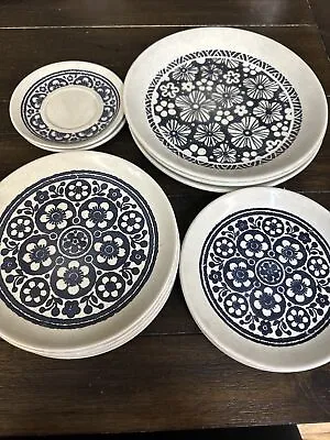 Buy Vintage Biltons Tableware Dinner Plates Set 13 Stoneware Made UK Daisy Navy Blue • 31.69£