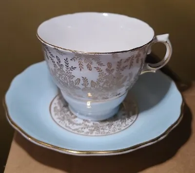 Buy Royal Vale Bone China Cup & Saucer White Blue Gold Leaf & Trim Made In England  • 23.98£