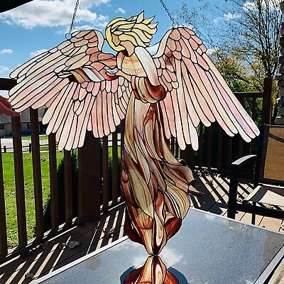 Buy Stained Suncatcher Acrylic Angel Glass Window Garden Home Hanging Decor Pendan☆ • 11.69£
