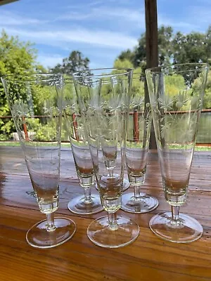 Buy Set Of 6 VINTAGE Cut Crystal - Short Stemmed Champagne Flutes Or Pilsner Glasses • 36.44£