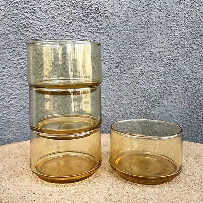 Buy 5 Vintage MCM Amber Glassware Short Stackable Lowball Cocktail Juice • 28.35£