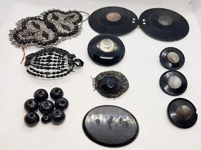 Buy Bundle Of Black Victorian Mourning Dress Accessories French Jet  D&C Vulcanite • 25£