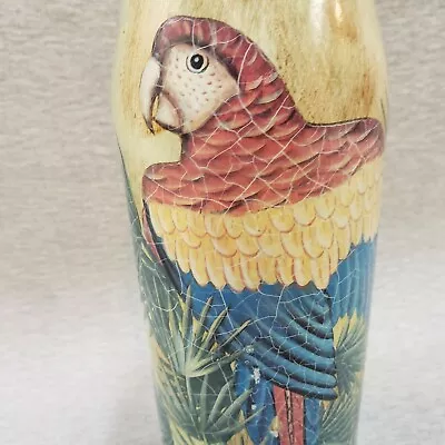 Buy Crazed Vintage Hand Painted/Crafted Parrot On A Beer Bottle Designer Flower Vase • 17.91£