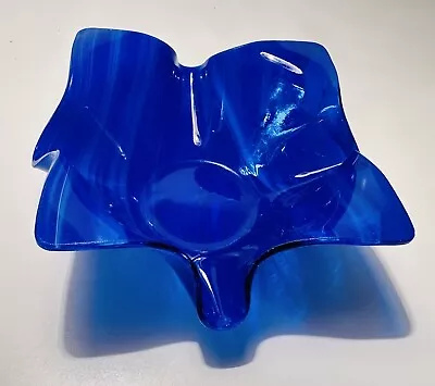 Buy Colbalt Blue Handkerchief Vase With Light Blue Streaking Mint Condition • 9.50£