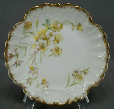 Buy MR Limoges Hand Colored Yellow Daffodils & Clouded Gold 8 Inch Plate C.1891-1896 • 48.02£