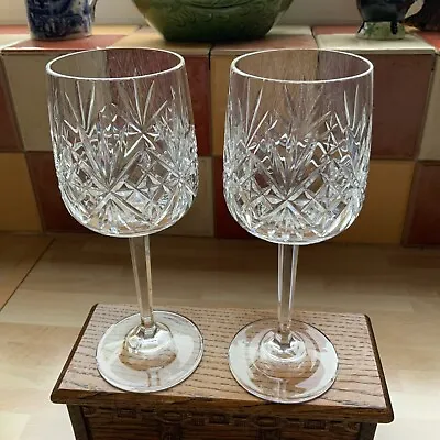 Buy Pair Of Edinburgh Crystal RENAISSANCE Wine Glasses Faceted Stems 7  (Signed) • 22.99£
